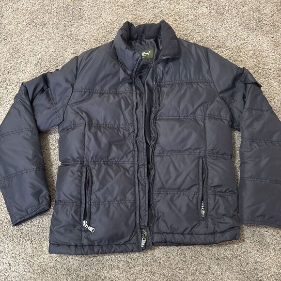 Eddie Bauer Goose Down Puffer Embroidered Full Zip Jacket Womens Small Black Ski - Picture 1 of 13